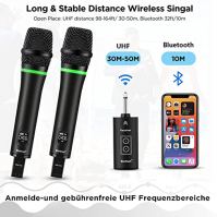 Bietrun UHF dobíjecí bezdrátový karaoke mikrofon 50M bezdrátový rádiový mikrofon 6,35 mm přijímač s Bluetooth dynamický kovový m